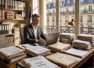 Fonctionnaire avec sa pile de dossiers Nano Banana 2026 08 08 17 30 21